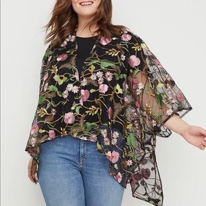 NWT lane Bryant embroidered black floral kimono